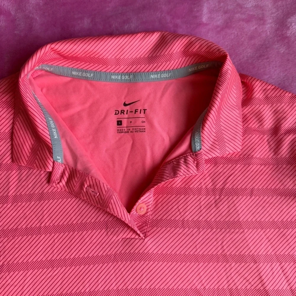 Nike Pink Striped Golf Short Sleeve Collared Top